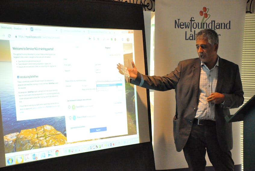 Emad Rizkalla, founder and CEO of Bluedrop Perfomance Learning, demonstrates some of the features included in the first two of eight SkillsPass NL courses for employers and employees in the food service and tobacco and vapour retail industries. The courses are aimed at increasing worker employability, workplace productivity and regulatory compliance in the workplace.
