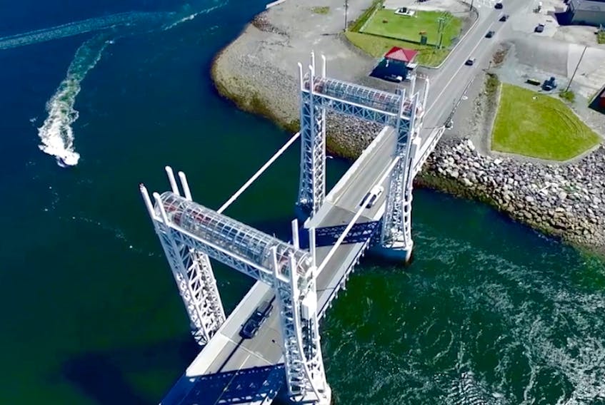An image of the Sir Ambrose Shea lift bridge in Placentia, taken from drone video.