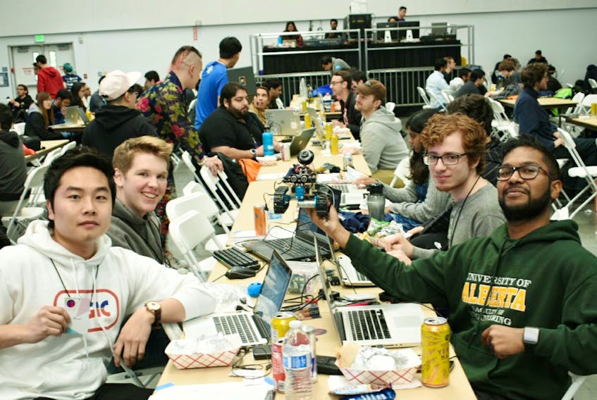 Memorial University electrical engineering student Frank Walsh (second from left) was part of a team that finished first overall at a hackathon hosted by San Francisco State University last month. Other team members were Brian Cho (far left), Dan Cohen (second from right) and team leader Magneth Ramesh from the University of Alberta.