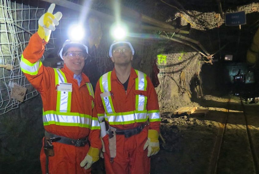 Acoustic Zoom CEO and chief scientist professor Jacques Yves Guigné and Adam Gogacz, vice-president of advanced geo-mathematics, take a tour of the underground mine at Goldcorp’s Red Lake mine operation in northern Ontario.