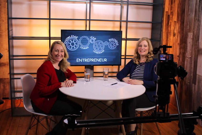 Paula Sheppard (left), CEO of NLOWE, and Ronnie Walsh, host and executive producer of “Extrapreneurs” on the set of the show. — Photo courtesy “Extrapreneurs”