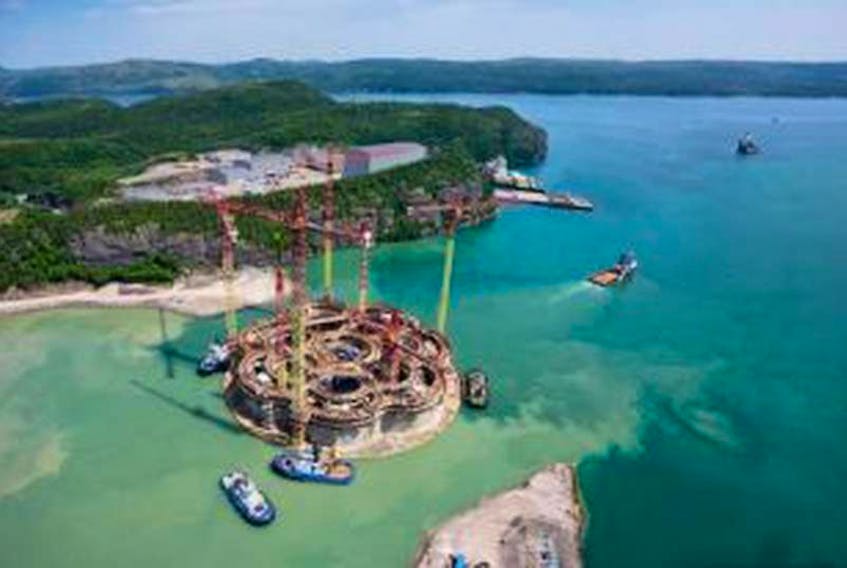 The Hebron platform under construction at Nalcor Energy’s Bull Arm Fabrication Site.