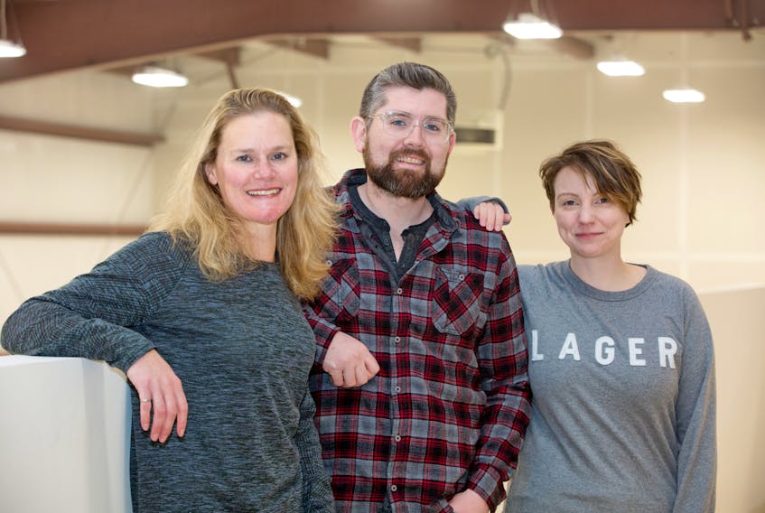 The Landwash Brewery team consists of (from left) Jennifer Defreyne, Chris Conway and Christina Coady. Construction of the Mount Pearl-based microbrewery, taproom and retail store began this week, and plans are for the first beers to be poured by late this year.  — Photo by Alick Tsui