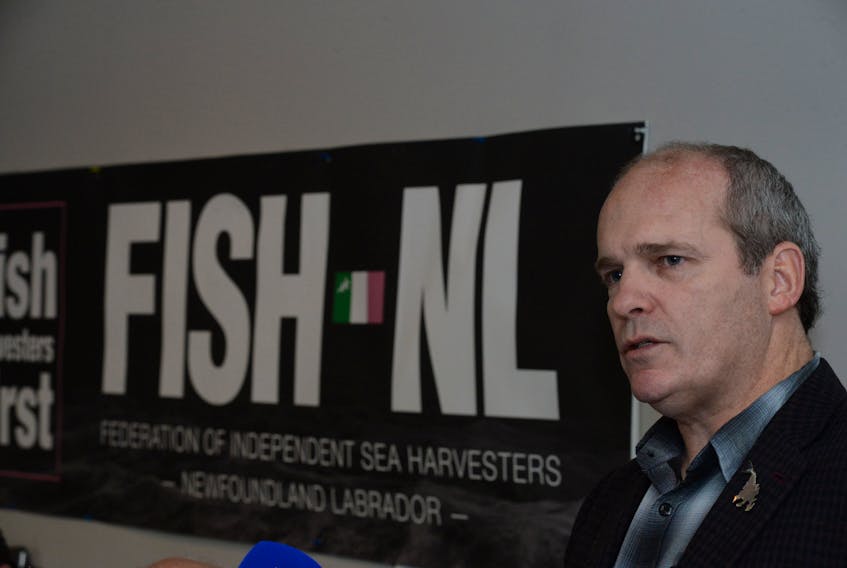 Ryan Cleary, president of the Federation of Independent Sea Harvesters of Newfoundland and Labrador, speaks to reporters in St. John’s Wednesday.