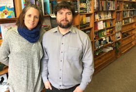 Patsy Power (left), owner of Rock Paper Flowers, and Broken Books owner Matt Howse are the new occupants of 245 Duckworth St., the former home of Afterwords bookstore, which closed its doors for good late last year.