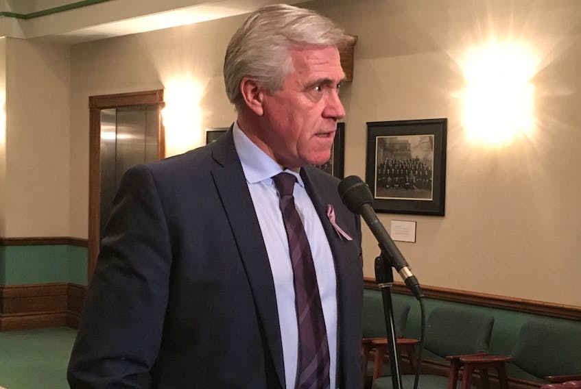 Outside of the House of Assembly on Monday afternoon, Premier Dwight Ball offers an update on the latest in the response to new U.S. tariffs on uncoated groundwood paper products made in Canada, including at the mill in Corner Brook.