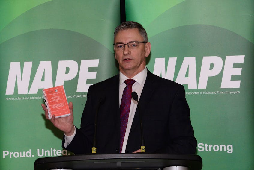 Jerry Earle, president of the Newfoundland and Labrador Association of Public and Private Employees, says the union’s sticker campaign allows businesses across the province to show support for NAPE’s members.