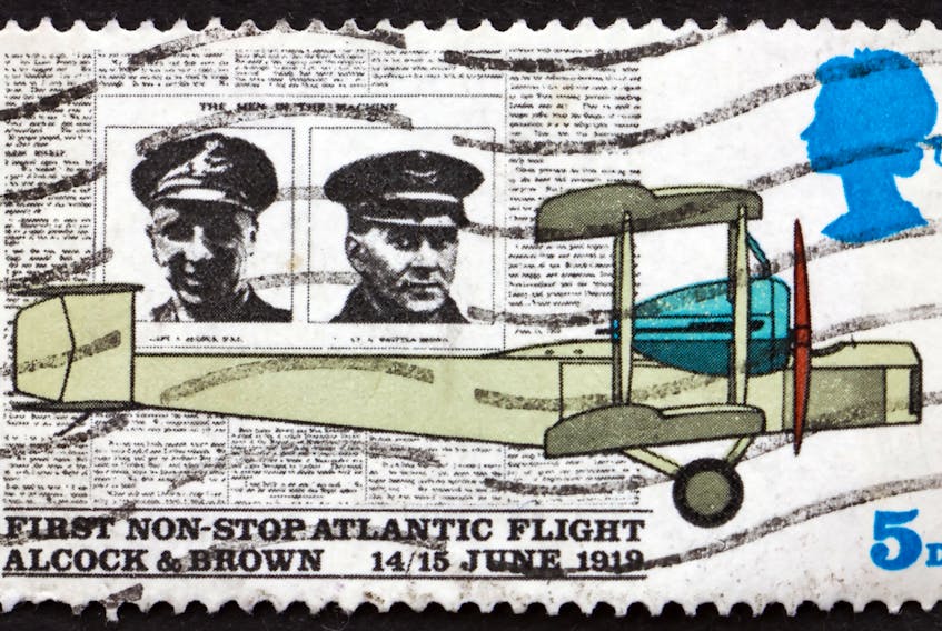 Aviation History Newfoundland and Labrador is hosting several events and activities to commemorate Alcock and Brown’s first non-stop transatlantic flight, including a speaking event by Group Captain Anthony J. Hamilton Alcock, nephew of Captain Sir John William Alcock, at Suncor Energy Hall, Memorial University, from 7-8 p.m. Pictured is a British postage stamp from 1969.