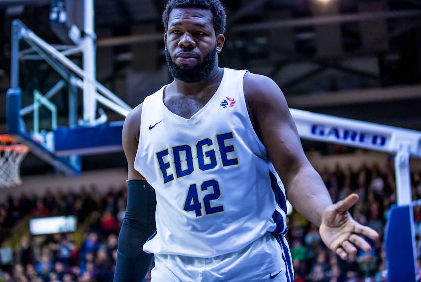 St. John’s Edge photo/Jeff Parsons — Olu Ashaolu is the latest St. John’s Edge player to be sidelined for the remainder of the season. The Edge announced Friday Ashaolu is done with a knee injury, leaving the team with eight healthy bodies.