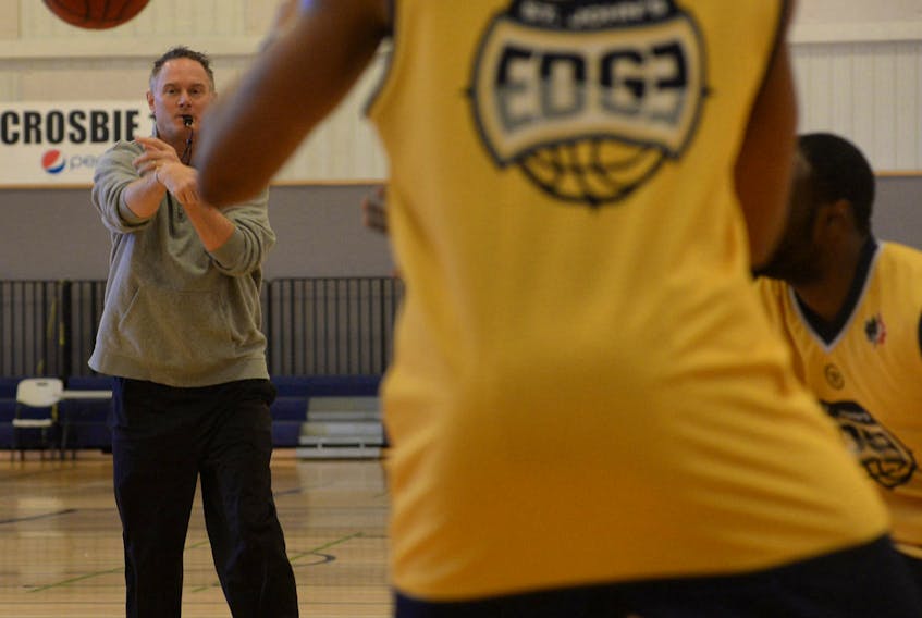 St. John’s Edge coach Jeff Dunlap runs his charges through workouts at the team’s training this week at the Newfoundland and Labrador Sports Centre.