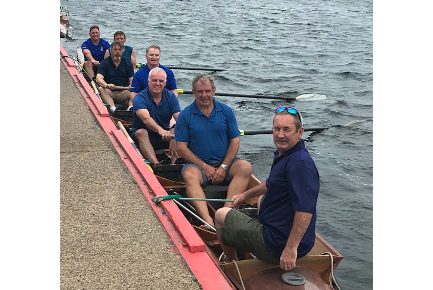 Members of the 1988-90 RNC Lakeshore Homes rowing crew are, from left, Jim Carroll, Bill Holwell, Brian Cranford, Albert Gibbons, Gerard Ryan, stroke Campbell Feehan and cox Bill Hickey.