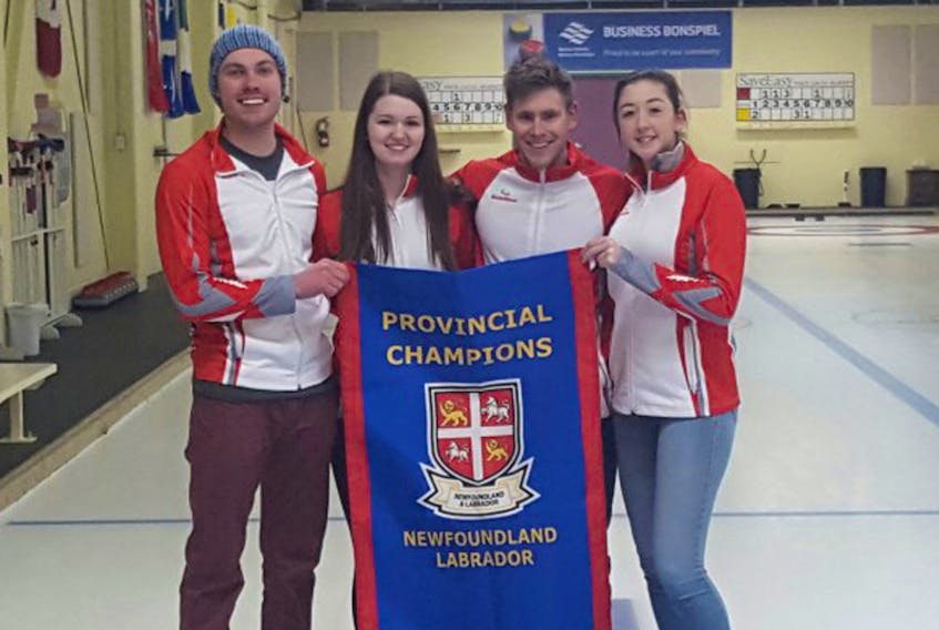 The rink of (from left) skip Chris Ford, third Brooke Godsland, second Zach Young and lead Kate Murphy will be wearing Newfoundland and Labrador’s colours at the Canadian mixed curling championship beginning Sunday in Manitoba.