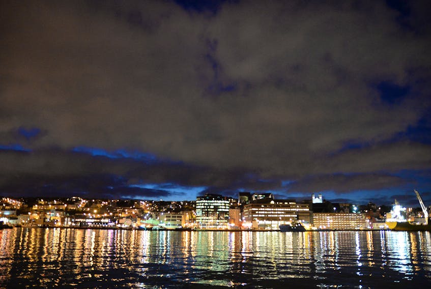 The night skyline of St. John's is shown in a file photo.