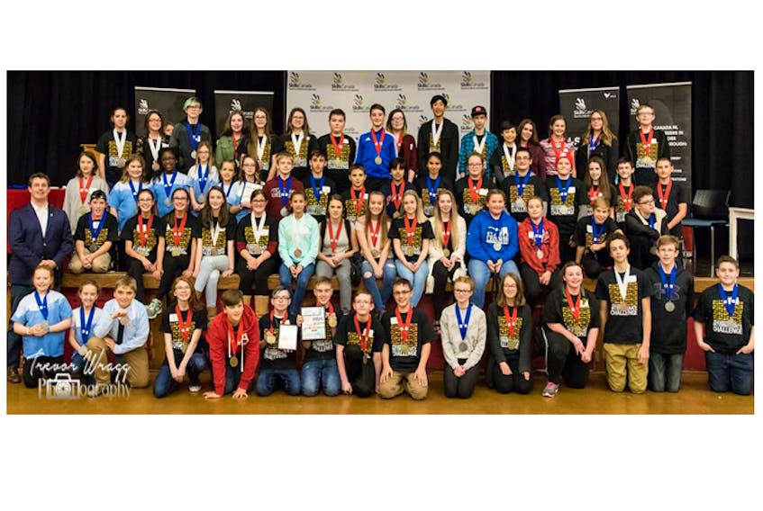 Submitted photo — Winners of the 15th Annual Skills Canada Intermediate Challenge and F.I.R.S.T Lego League Robotics Competition pose at after the awards ceremony Saturday Nov. 25. Gold, silver and bronze medals were awarded to top winners.