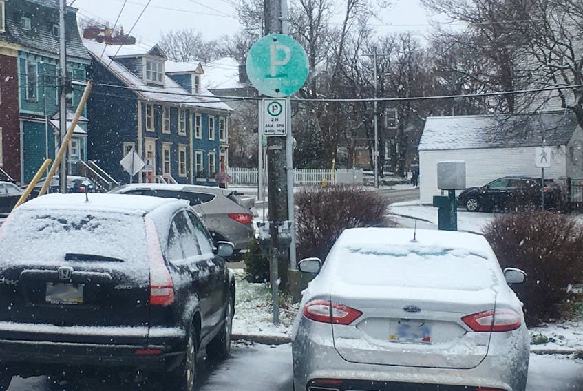 The City of St. John's has begun installing timed parking zone signs on select lots and streets in the downtown core, such as this one in Rawlins Cross.