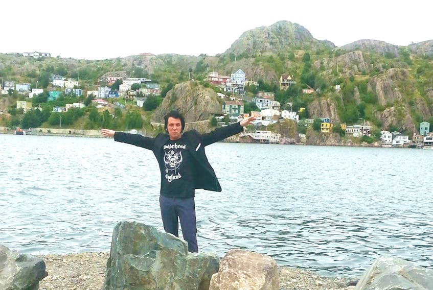 Elvis impersonator Thane Dunn is shown in 2015 in front of the Battery in St. John’s.  — Facebook