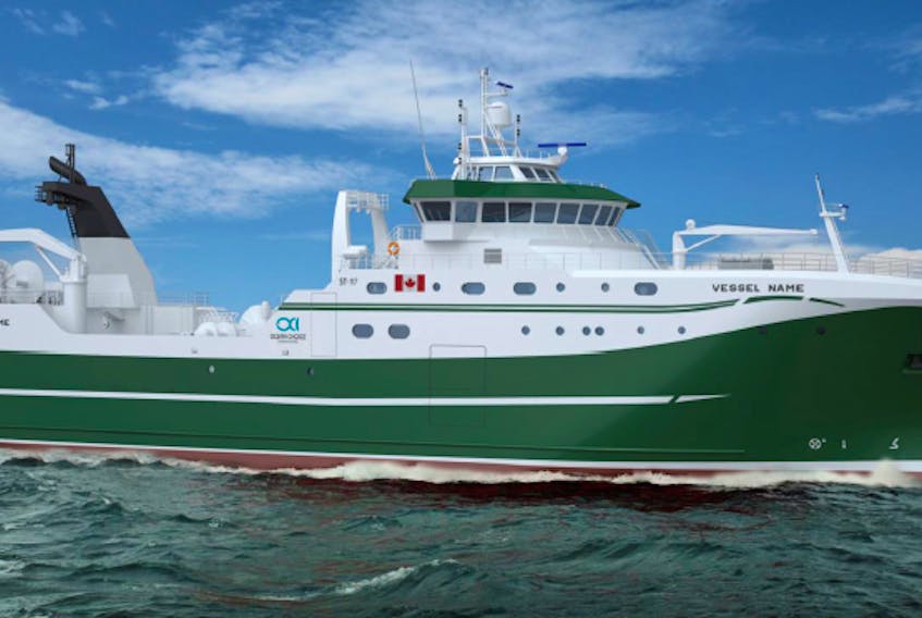 A computer-generated image of the new state-of-the-art arctic class vessel being built for Ocean Choice International. Delivery of the vessel from Europe to Canada is expected next December.