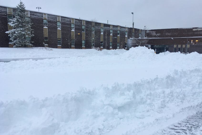 This was the state of the parking lot at Newtown Elementary in Mount Pearl as parents and busses dropped off children this morning after a two-hour delayed opening.
