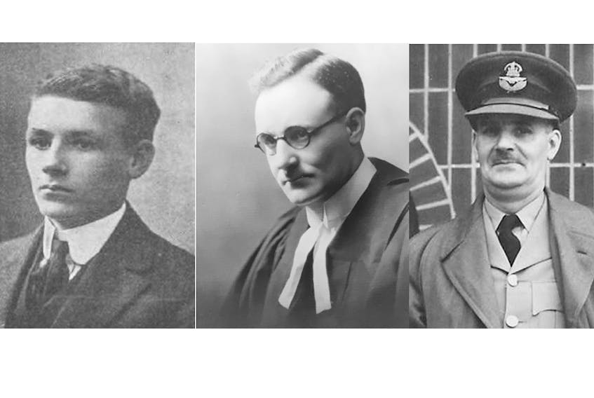 From left: Ned Crawford, Rhodes Scholar in 1914; Crawford as a lawyer in Winnipeg; Crawford, RCAF Flight Commander, Second World War.