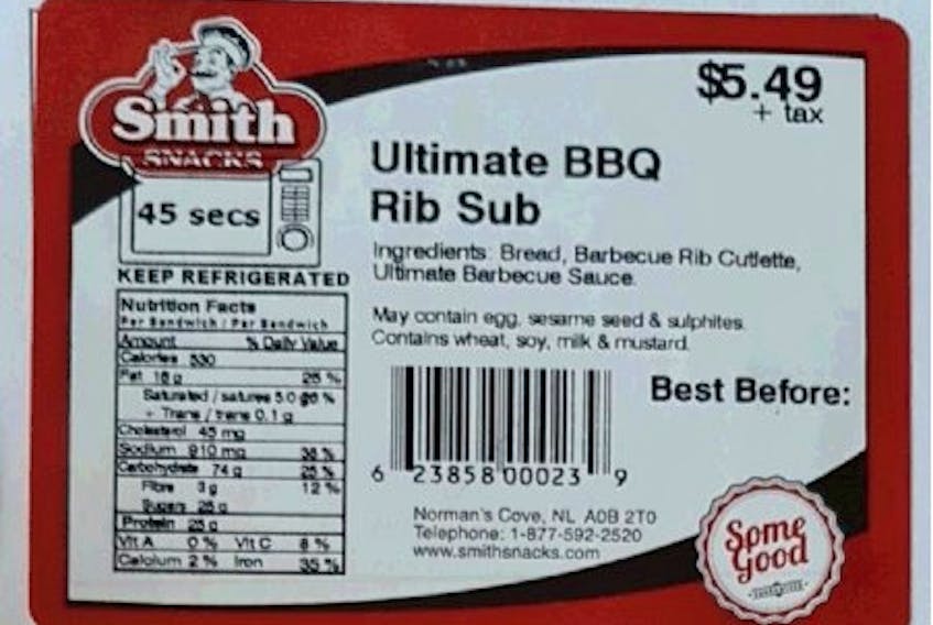Sample of a typical Smith's label. The recall includes multiple sandwich and dessert products.
