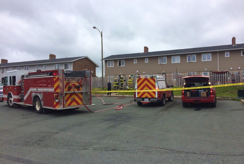 Emergency officials on the scene at Cowperthwaite Court in St. John’s Thursday afternoon.