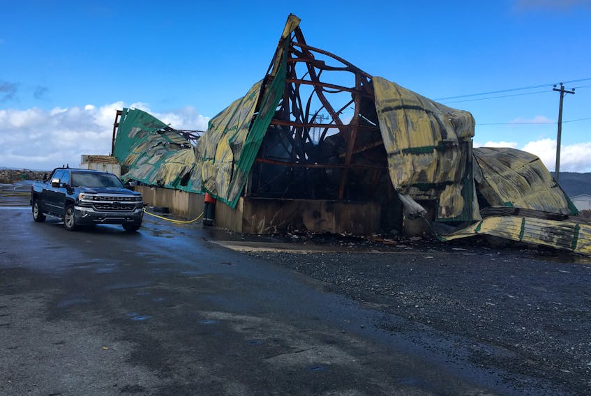 The remains of the Hickey and Son's Fisheries Ltd. fish plant in O'Donnell's following an early morning fire. The blaze, which leaves about 80 people out of work, is under investigation.