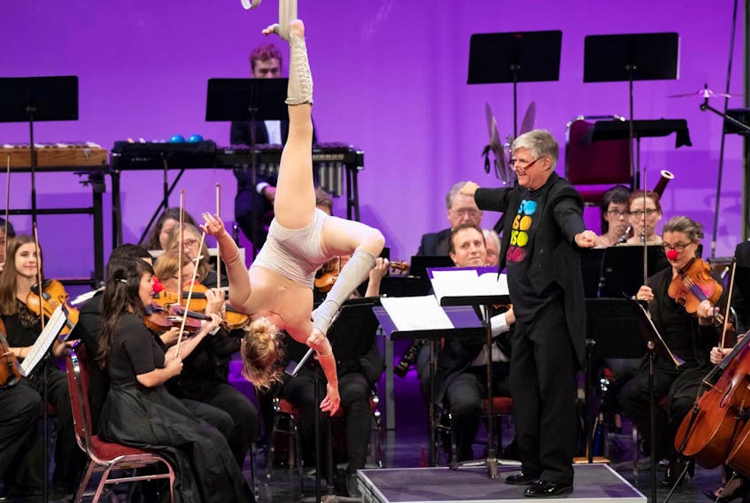 Wendy Rose: From where I was sitting … I was slightly concerned that maestro Mark David was at risk of getting kicked in the head by a dangling aerialist.— Photo by Christopher Deacon