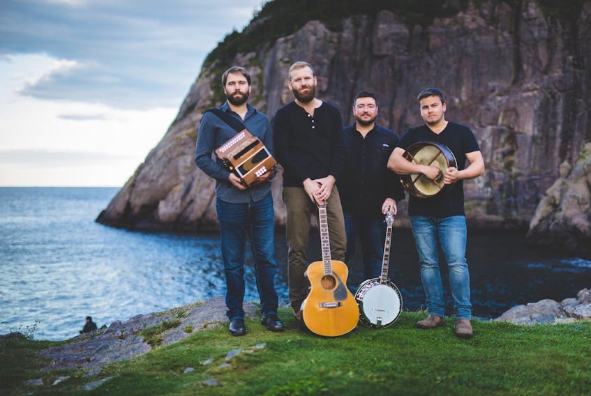 The Caribbean and Atlantic Canadian Music Showcase will feature St. John’s band Rum Ragged. They are comprised of (from left) singer/accordion player Aaron Collis, singer/guitarist Mark Manning, Anthony Chafe on bodhran and Michael Boone on bass and banjo.