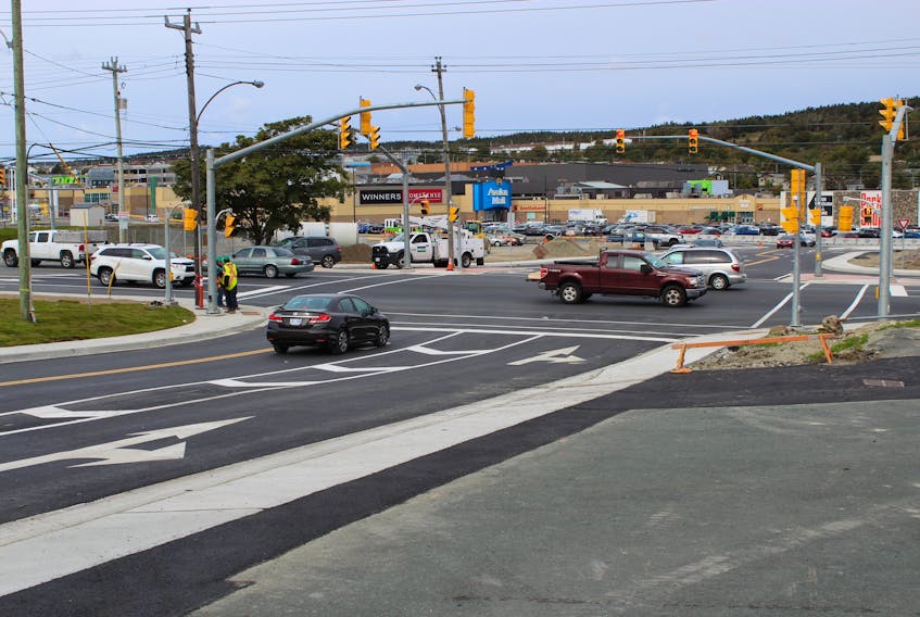 A greatly-anticipated change has come to fruition today as the new intersection of Polina Road and Kenmount Road in front of the Avalon Mall commence operation at 7 a.m. today.  The City of St. John’s made the announcement on its webpage this morning and are urging motorists to proceed through this area with caution as they become accustomed to the new configuration. This area has been a great cause for concern in recent years as motorists trying to gain entry Kenmount Road have been involved in a vast amount of accidents. The addition of this set of lights and making a new entrance to the mall should alleviate that.