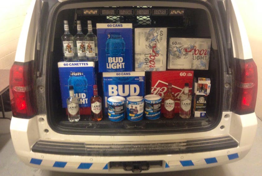 Alcohol and tobacco products found in a Quebec man’s vehicle when police intercepted it getting off the St. Barbe ferry.