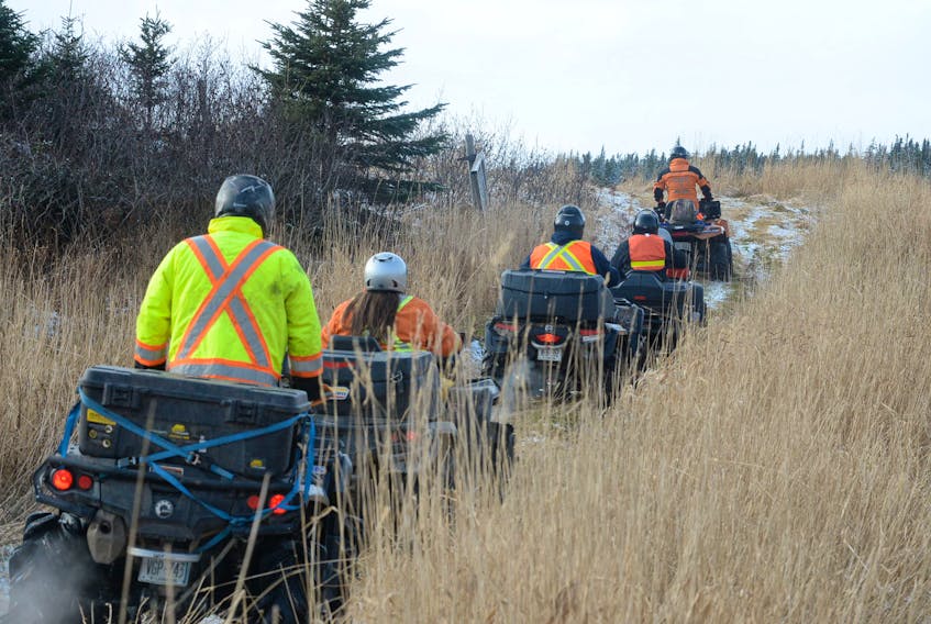 Members of the Central Avalon Search and Rescue group from Holyrood set out on Friday afternoon to resume searching in their assigned area of Smallwood’s Farm.