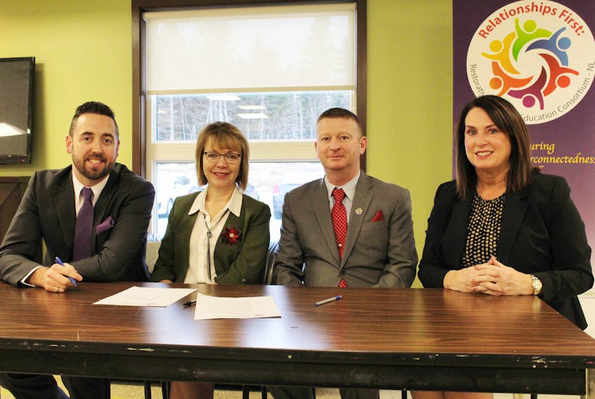 From left, Minister of Justice Andrew Parsons, Minister of Children, Seniors and Social Development Lisa Dempster, Minister of Education Dale Kirby and Minister Responsible for the Status of Women Siobhan Coady at Easter Seals House.