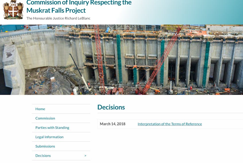 Screen shot of the Muskrat Falls inquiry website.