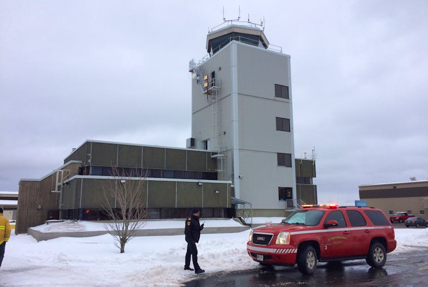 Fire officials were on scene at St. John's International Airport control tower Wednesday, after carbon monoxide alarms led to the building's evacuation.