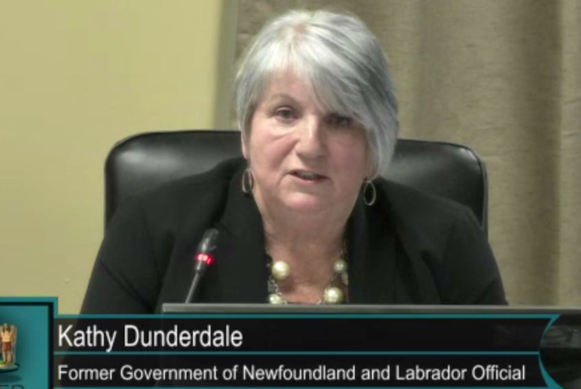 Former premier Kathy Dunderdale gives testimony at the Muskrat Falls Inquiry, Dec. 17, 2018. —