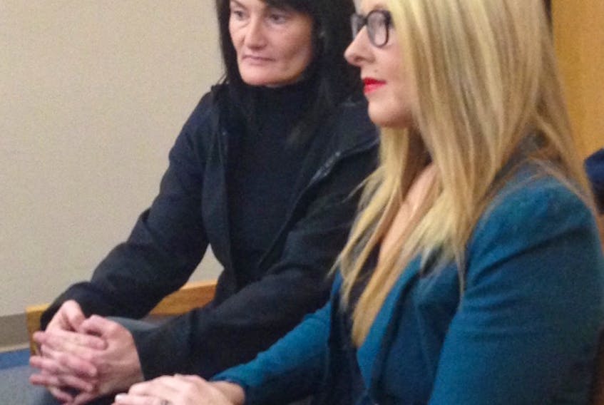 Heather Ballard (right) in provincial court in St. John's Monday.