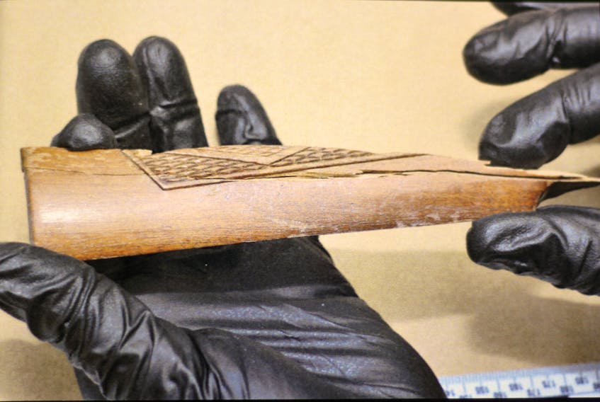 One of the three pieces of wood seized by police as evidence in the murder case against Brandon Phillips.