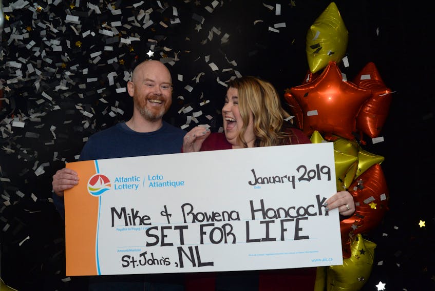 Mike and Rowena Hancock of St. John's were presented with their Set For Life cheque at the Atlantic Lottery Corporation’s Newfoundland and Labrador offices on Tuesday.