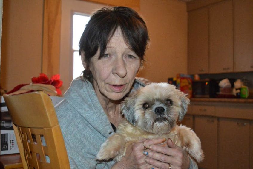 Diane Wilkins, pictured with her dog Zoe, lives in one of the buildings that may be demolished to make way for an 80-bed residence for Holland College. Wilkins said she heard rumours but still wishes someone had notified her.