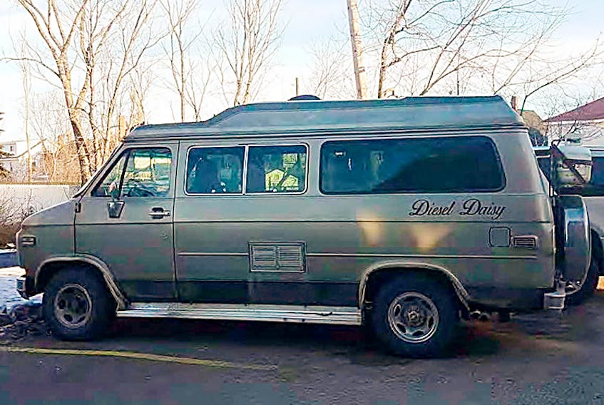 An RCMP hand-out photo of a van allegedly stolen in N.B. on Christmas Eve, then recovered, abandoned, on P.E.I. the same day. The police force is looking for tips about this incident, including the name of a person who is believed to have stopped roadside to help after the van broke down.  ©THE GUARDIAN
