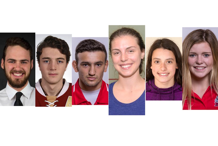 The finalists for the DP Murphy Hotels and Resorts junior athletes of the year awards are, from left, André Boudreau, Noah Dobson, Ligrit Sadiku, Emma Jinks, Alexa McQuaid and Hannah Taylor.