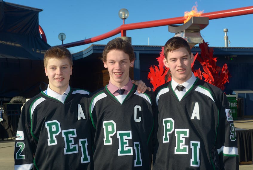 Team P.E.I.'s leadership group for the 2015 Canada Games, from left, were Jeremy McKenna, Carson MacKinnon and Carson McManaman.