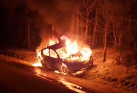 Chris Gallant's car became engulfed in flames Thursday, Feb. 6, while he was attempting to deliver newspapers and flyers in the Brookvale area.