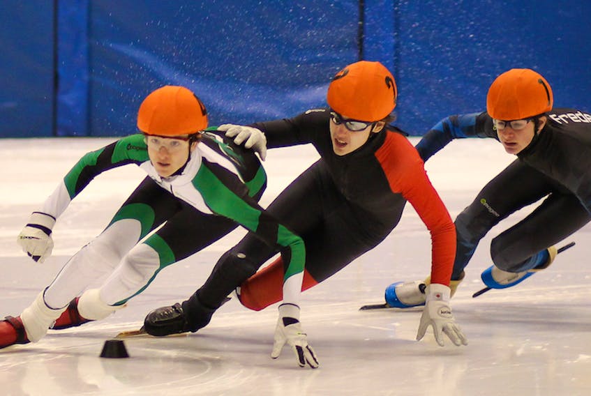 William Lyons, left, won a gold medal for P.E.I. at the recent Atlantic Challenge short track speed skating competition in Campbellton, N.B. 
Photo special to The Guardian by Kristen Binns Photography