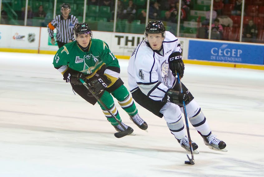 Gatineau Olympiques defenceman Will Thompson, right, is in his final year of junior hockey.