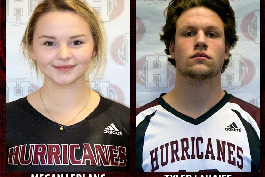Megan LeBlanc, left, and Tyler Lahaise play volleyball for the Holland College Hurricanes.