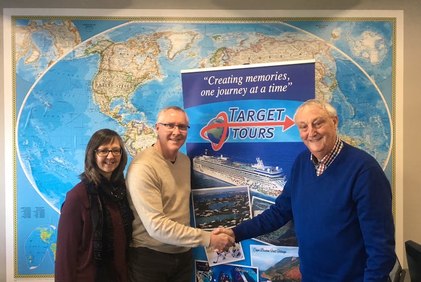 Tour operator Target Tours, based in Stratford, has acquired Duncan Island Tours, as part of an expansion that includes a new brand and new touring products. From left, Lynn Dunphy and John Dunphy, owners of Target Tours, meet with Duncan Conrad, former owner of Duncan’s Island Tours.