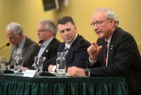 Liberal Leader Wade MacLauchlan speaks during Wednesday’s agriculture debate hosted by the P.E.I. Federation of Agriculture at the Murchison Centre. MacLauchlan was the only one of P.E.I.’s four party leaders who did not call for a review of the P.E.I. Lands Protection Act.