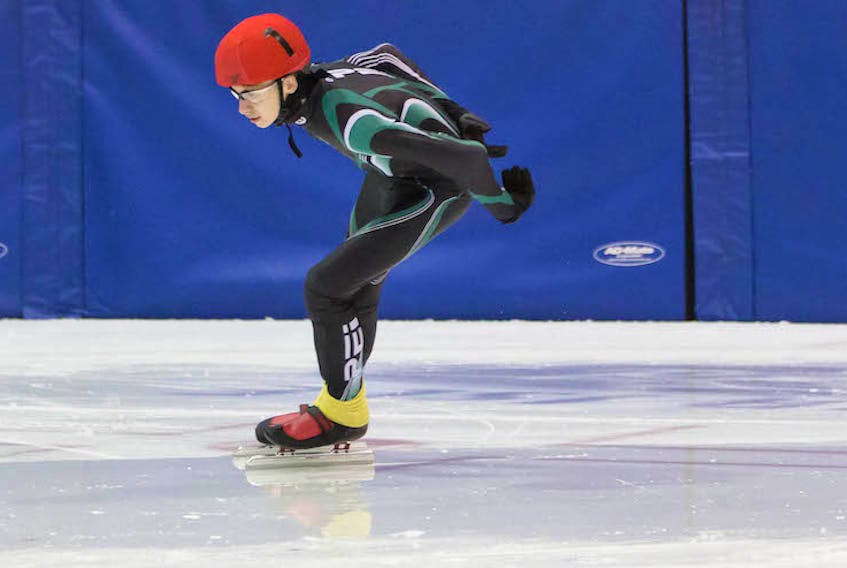 Logan Robbins is pictured skating at the 2018 Atlantic Cup last October in Charlottetown. Robbins earned a gold medal in division three (Special Olympics) at the inaugural Dartmouth Crossing sprints speedskating competition held recently in Dartmouth, N.S.