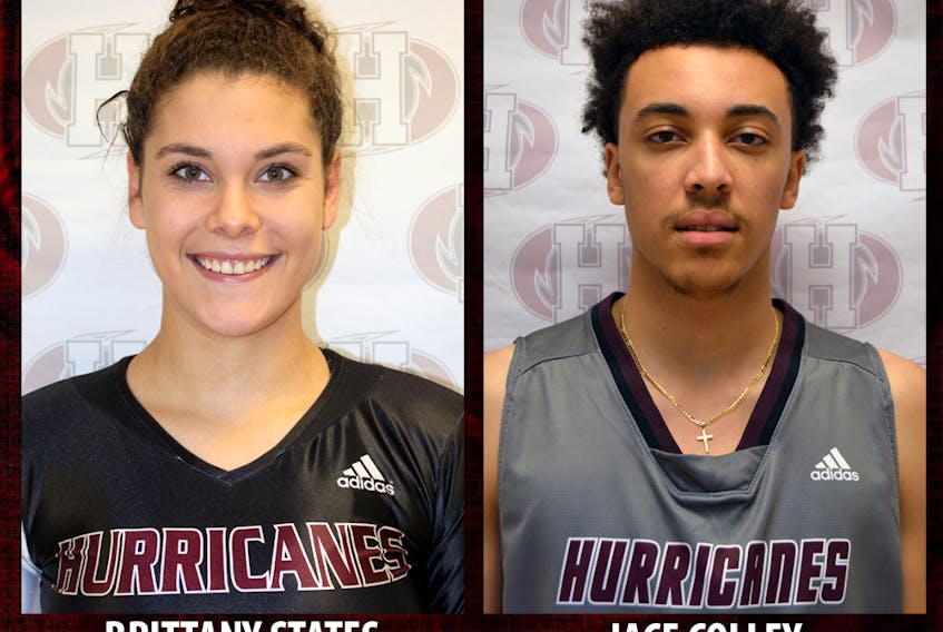 Brittany States and Jace Colley play for the Holland College Hurricanes.